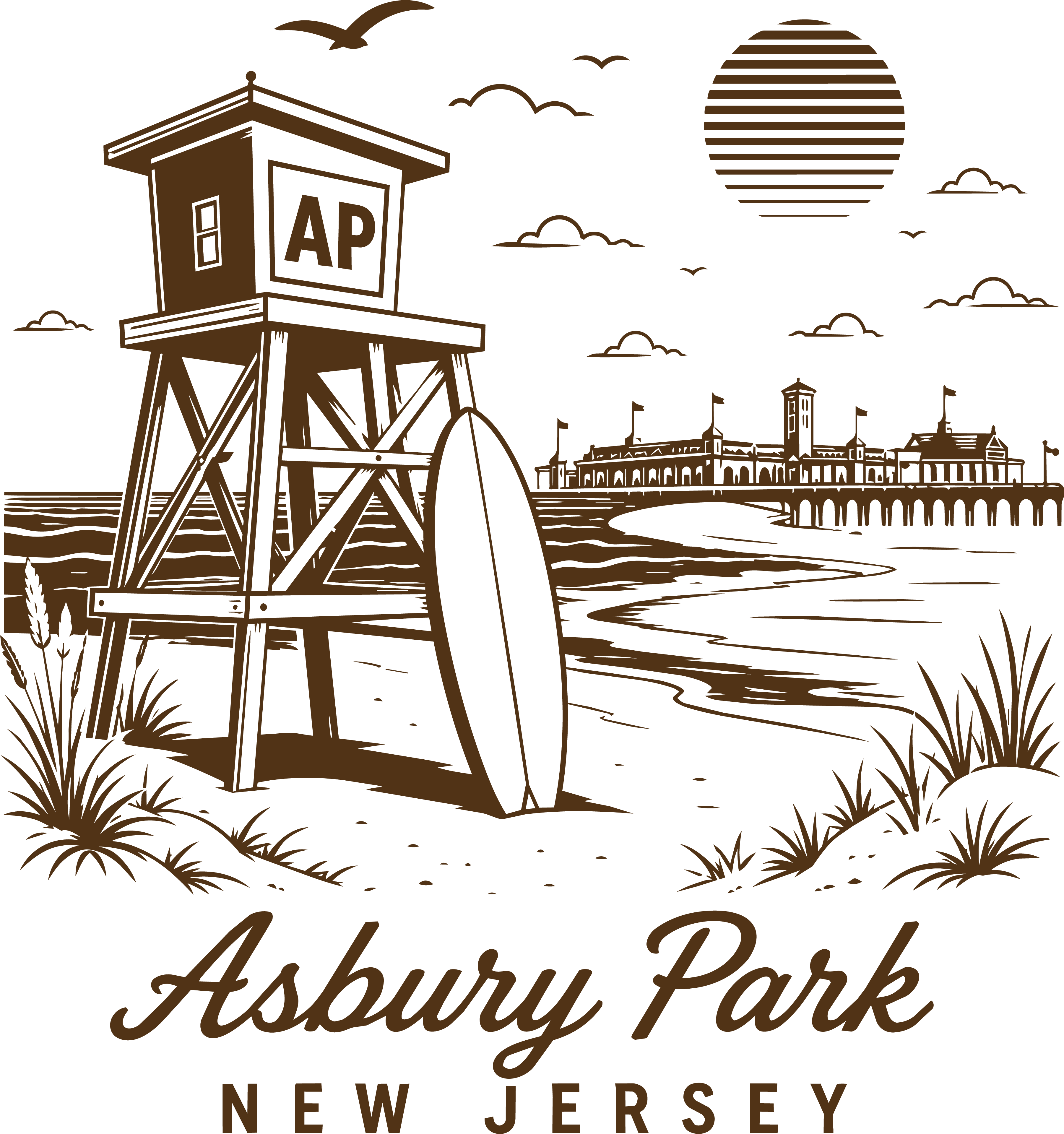 Asbury Park NJ Beach Scene Comfort Colors Unisex Garment-Dyed Heavyweight T-Shirt